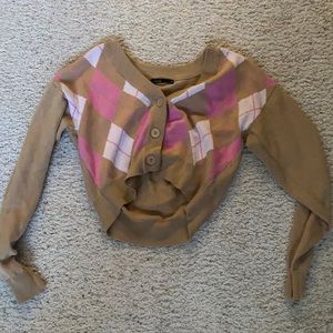 TAN pink and white button up sweater